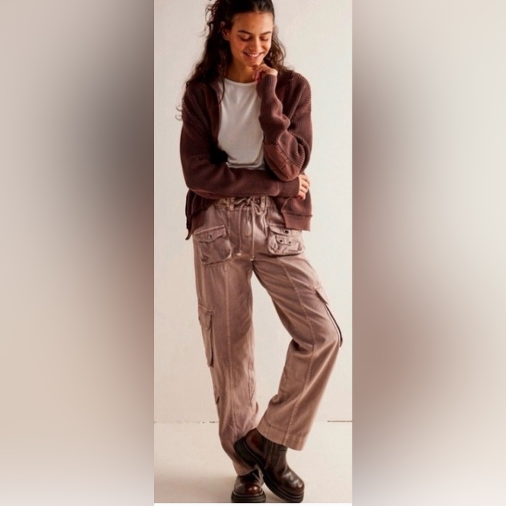 Free People Taupe Cargo Wide-Leg Pants